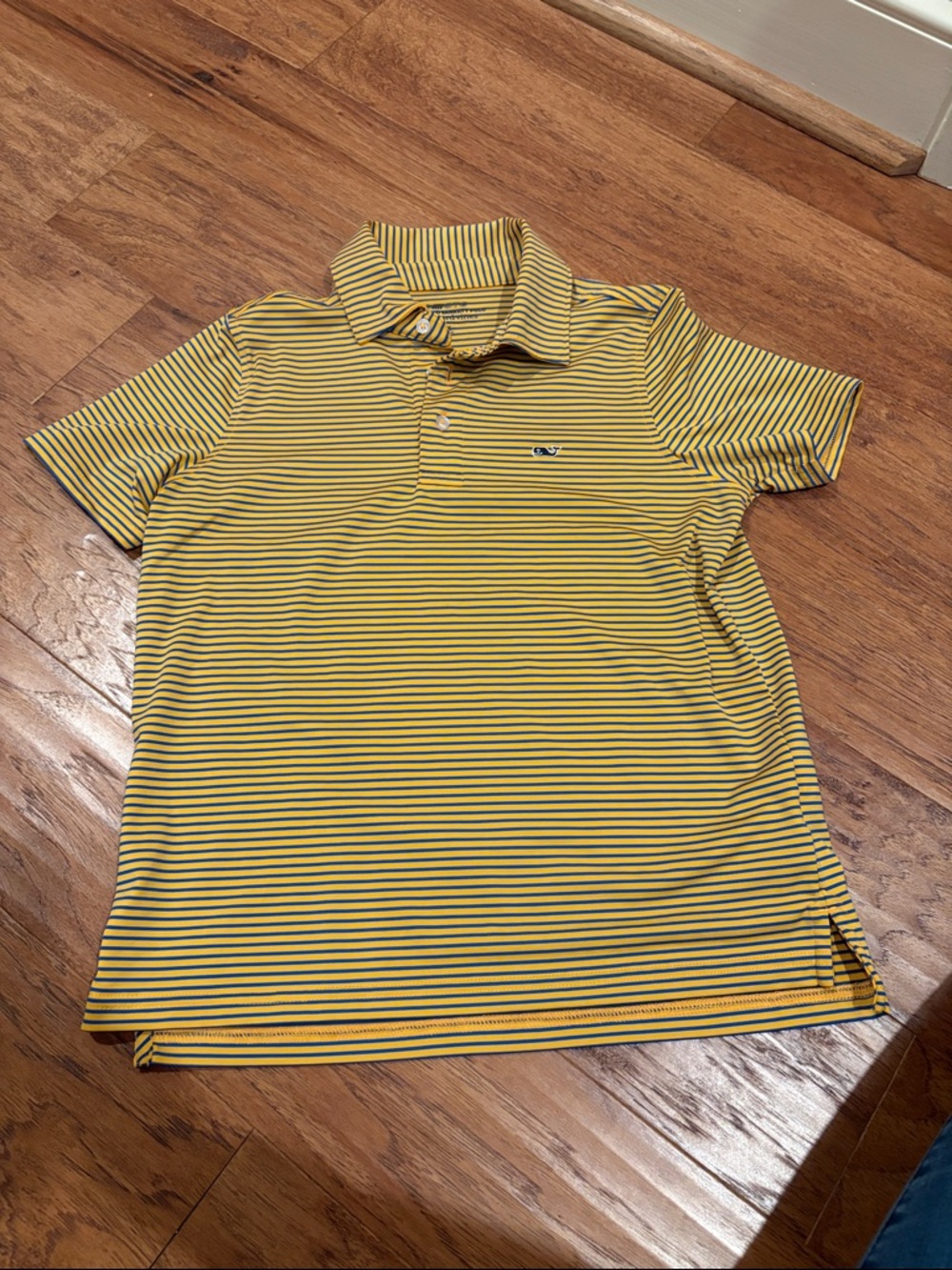 Vineyard Vines Yellow and Navy Thin-Striped Polo